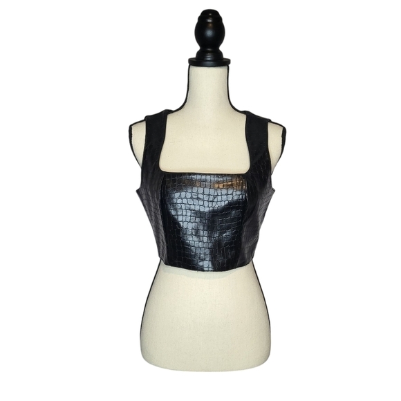7 For All Mankind Tops - 7 For All Mankind crop top black croc embossed vegan leather zipper back size S